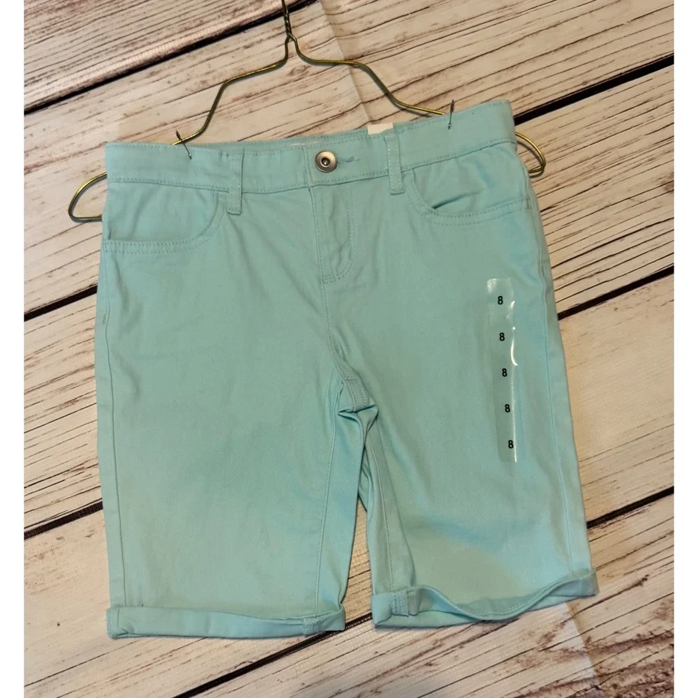 The‎ Childrens Place Girls Aqua Mint Green Bermuda Chino Shorts Size 8 NEW